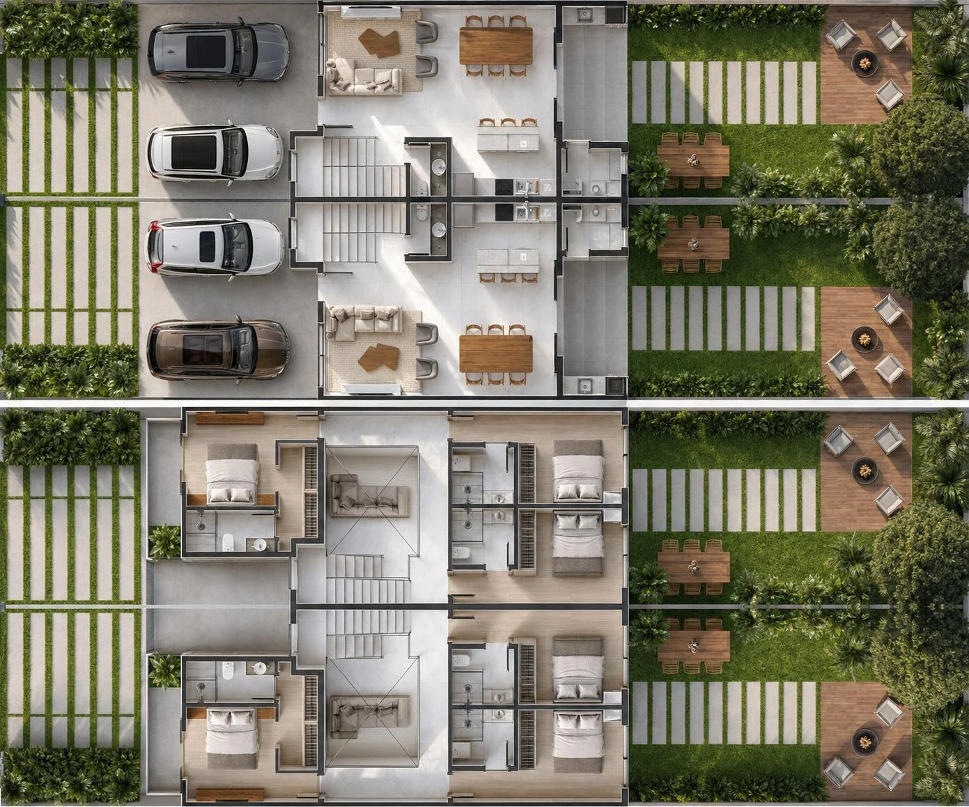 Planta humanizada do pavimento térreo e superior